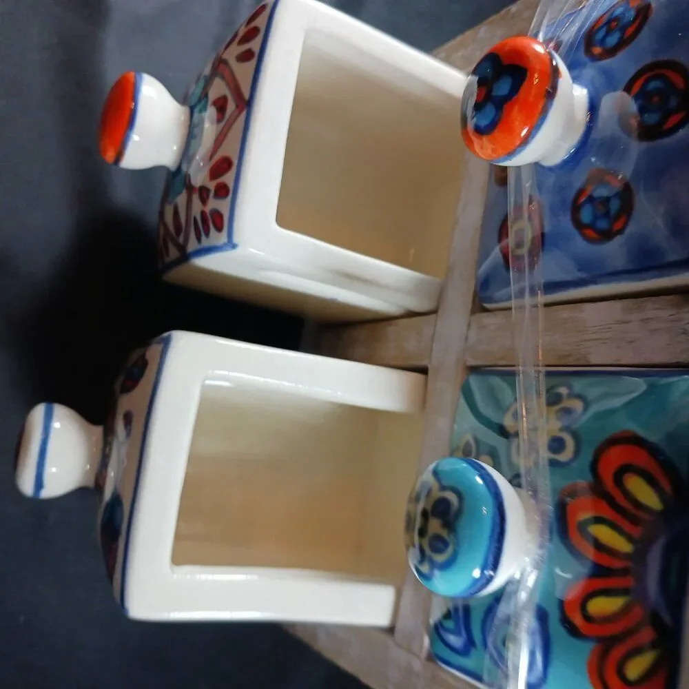 Mini Wooden Chest With Hand Painted Ceramic 4 Drawers